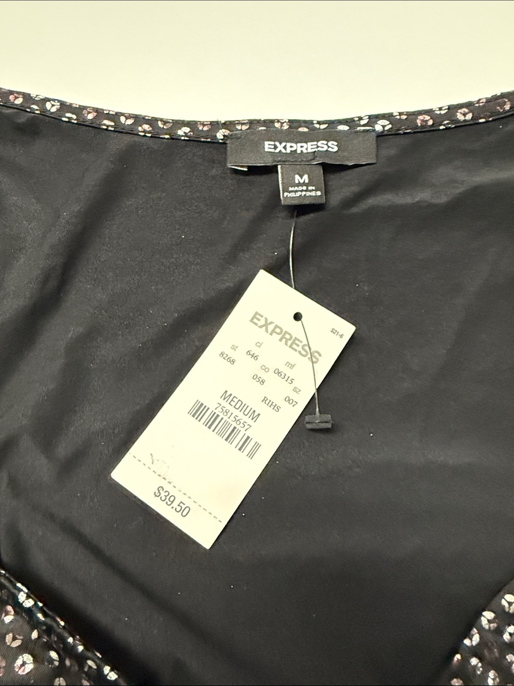 Express Black Sequin pattern Ruched Tank - Picture 2 of 3